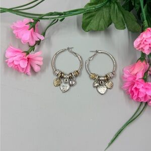 Mixed-Metal Heart Charm Hoop Vintage Y2K Earrings - Silver & Gold